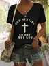 Lässig Geblümt V-Ausschnitt Kurzarm T-Shirt