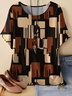 Retro Geometrisch Rundhals Dreiviertelärmel T-Shirt