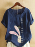 Rundhals Halbarm OSTERN (Kaninchen) Regelmäßig Regelmäßige Passform Bluse für Damen