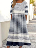 Damen Gestreift Rundhals Halbarm Bequem Retro Maxikleid