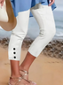 Lässig Unifarben Caprihosen Elastische Taille Print Hose