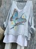 Retro Tier V-Ausschnitt Langarm T-Shirt