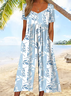 Damen Halbarm V-Ausschnitt Regelmäßige Passform Knöchelhose Print Täglich Lässig Geblümt Normal Jumpsuit