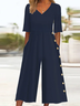 Damen Halbarm V-Ausschnitt Regelmäßige Passform Knöchelhose Print Täglich Lässig Unifarben Normal Jumpsuit