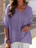 V-Ausschnitt Halbarm Unifarben Pullover Leicht Weit Bluse für Damen