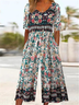 Damen Halbarm V-Ausschnitt Regelmäßige Passform Knöchelhose Print Täglich Lässig Geblümt Normal Jumpsuit