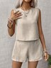Damen Unifarben Rundhals Ärmellos Bequem Lässig Bluse mit Hose Zweiteiliges Set