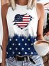 Rundhals Ärmellos Amerika-Flagge Regelmäßig Mikroelastizität Regelmäßige Passform Bluse für Damen