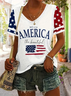 Lässig Amerika-Flagge V-Ausschnitt Kurzarm T-Shirt