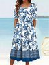 Damen Geblümt Rundhals Kurzarm Bequem Lässig Maxikleid