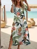 Damen Geblümt Rundhals Kurzarm Bequem Lässig Print Maxikleid