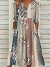 Damen Geblümt Sommer Print Kleid V-Ausschnitt Kurzarm Passen & Flare Kleid H-Linie Kleid