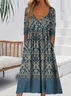 Damen Geblümt Sommer Print Kleid Halb offener Kragen Halbarm A-Linien-Kleid