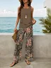 Damen Geblümt Print Zweiteiliges Set Täglich Ärmellos Lässig Sommer Bluse mit Hose Matching Set