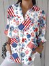 Hemdkragen Langarm Amerika-Flagge Regelmäßig Mikroelastizität Regelmäßige Passform Bluse für Damen