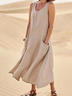 Damen Unifarben Sommer Nahtverarbeitung Kleid Rundhals Ärmellos Passen & Flare Kleid A-Linien-Kleid