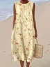 Damen Geblümt Sommer Kleid Rundhals Ärmellos A-Linien-Kleid