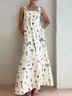 Damen Malerei Sommer Kleid Spaghettiträger Gallus Tanktop A-Linien-Kleid