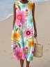 Damen Geblümt Sommer Kleid Rundhals Ärmellos A-Linien-Kleid