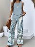 Damen Geometrisch Zweiteiliges Set Täglich Ärmellos Lässig Sommer Bluse mit Hose Matching Set