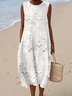 Damen Gestreift Sommer Kleid Rundhals Ärmellos A-Linien-Kleid