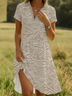 Damen Geblümt Sommer Print Kleid Schalkragen Kurzarm A-Linien-Kleid
