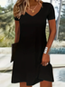 Damen Unifarben Sommer Kleid V-Ausschnitt Kurzarm Passen & Flare Kleid A-Linien-Kleid