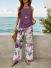 Damen Geblümt Print Zweiteiliges Set Täglich Ärmellos Lässig Sommer Bluse mit Hose Matching Set