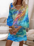 Damen Abstrakt Sommer Print Kleid V-Ausschnitt Halbarm H-Linie Kleid