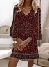 Damen Geblümt Sommer Print Kleid V-Ausschnitt Halbarm H-Linie Kleid