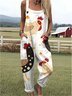 Damen Tier Karree-Ausschnitt Gallus Lässig Sommer Baumwolle Leinen Jumpsuit