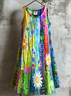 Damen Geblümt Sommer Kleid Rundhals Ärmellos A-Linien-Kleid