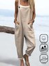 Damen Unifarben Karree-Ausschnitt Gallus Lässig Sommer Leinen Jumpsuit