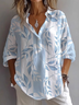 Hemdkragen Langarm Geblümt Print Regelmäßig Weit Knopfhemd Bluse für Damen