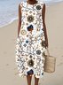 Damen Geblümt Sommer Kleid Rundhals Ärmellos A-Linien-Kleid
