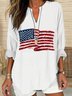 V-Ausschnitt Langarm Amerika-Flagge Regelmäßig Mikroelastizität Regelmäßige Passform Bluse für Damen