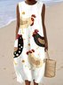 Damen Gestreift Sommer Kleid Rundhals Ärmellos A-Linien-Kleid