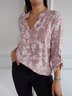 Hemdkragen Langarm Geblümt Regelmäßig Mikroelastizität Regelmäßige Passform Bluse für Damen
