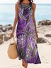 Damen Geometrisch Sommer Kleid Rundhals Ärmellos A-Linien-Kleid