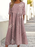 Damen Geblümt Sommer Kleid Rundhals Kurzarm A-Linien-Kleid