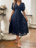 Damen Geblümt Sommer Kleid V-Ausschnitt Kurzarm A-Linien-Kleid