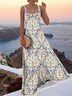 Damen Geblümt Sommer Kleid Rundhals Ärmellos A-Linien-Kleid