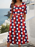 Damen Stern Sommer Kleid Rundhals Kurzarm A-Linien-Kleid