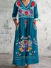 Damen Geblümt Frühling/Herbst Kleid Rundhals Langarm A-Linien-Kleid