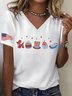 Lässig Amerika-Flagge V-Ausschnitt Kurzarm T-Shirt