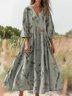 Damen Geblümt Sommer Kleid Rundhals Halbarm H-Linie Kleid