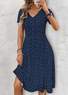 Damen Abstrakte Tupfen Sommer Kleid V-Ausschnitt Kurzarm Passen & Flare Kleid A-Linien-Kleid