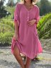 Damen Unifarben Frühling/Herbst Kleid V-Ausschnitt Langarm A-Linien-Kleid