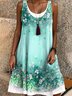 Damen Geblümt Sommer Kleid Rundhals Ärmellos A-Linien-Kleid