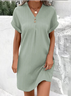 Damen Unifarben Sommer Nahtverarbeitung Kleid V-Ausschnitt Kurzarm Tanktop A-Linien-Kleid
